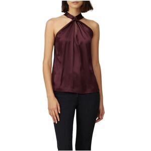 Parker Deep Purple Dallas Silk Halter Cutout Bow Top